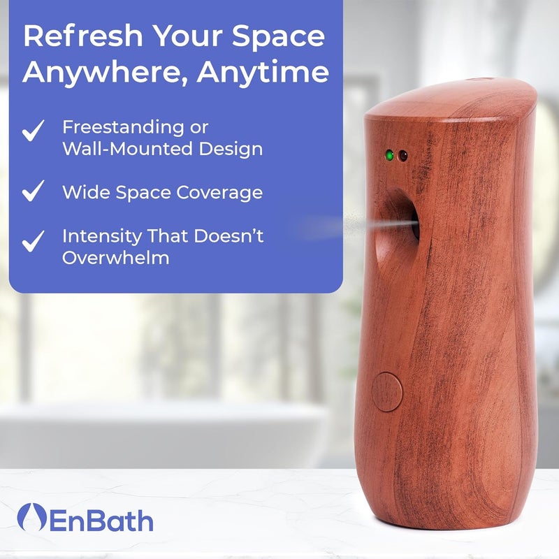 EnBath Automatic Air Freshener Spray Dispenser: Automatic Spray Dispenser with Elegant Wood Design for Commercial or Home Use (2-Pack), Battery Powered Free Standing or Wall Air freshener, Three Time Release - Image 2